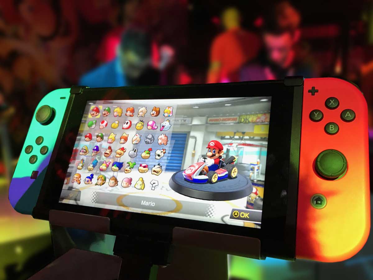 online gaming using a nintendo switch to play mario cart racing